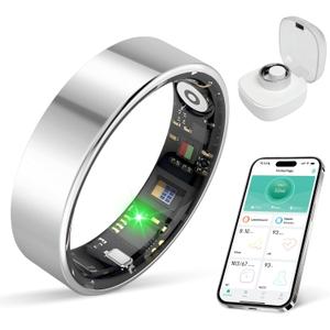 Smart Ring Health Tracker, Sleep/Exercise Monitoring, iOS/Android Compatible, IP68 Water Resistance, No Subscription Required, 5-Day Battery Life, Suitable for Both Women and Men (Silver, 9)