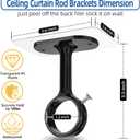 MUAKIOY Curtain Rod Holder Brackets, Ceiling Mount No Drill, Black Self Adhesive Heavy Duty Curtain Hooks Hanging 1.2" Dia Curtain Rods for Closet Wardrobe (16 Pack)