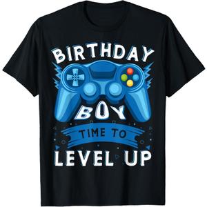 Birthday Boy Time to Level Up Video Game Birthday Gamer Boys T-Shirt (Black, L)