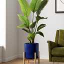 LE TAUCI 12 Inch Pot for Plants, Ceramic Planters for Indoor Plants, Mid-Century Modern Cylinder Flower Pots with Drainage Hole, Fits Fiddle Leaf Fig & Monstera, Home Decor, Midnight Blue