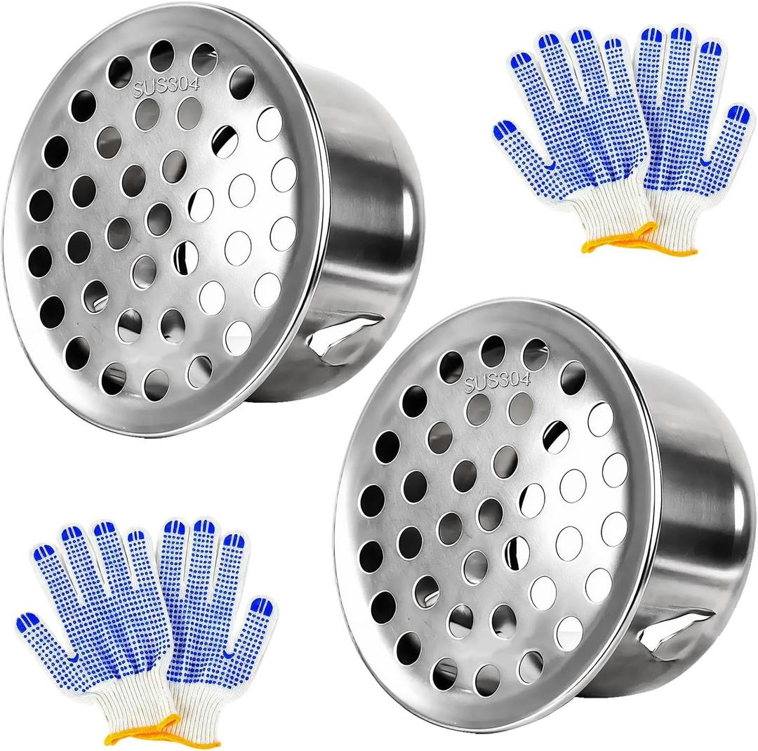 2Pcs PVC Termination Cap for 2 Inch Vent Pipe, 304 Stainless Steel Mesh Screen Vent Cover, Vent Pipe Screen & Exhaust Pipe End Cap with 2 Gloves for Furnace and Roof Vent (2in)