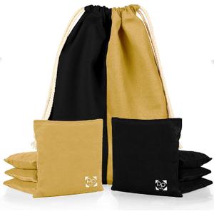 Professional Cornhole Bags - Set of 8 Regulation All Weather Double Sided - Sticky Side/Slick Side Bean Bags for Pro Corn Hole Game (Gold & Black)
