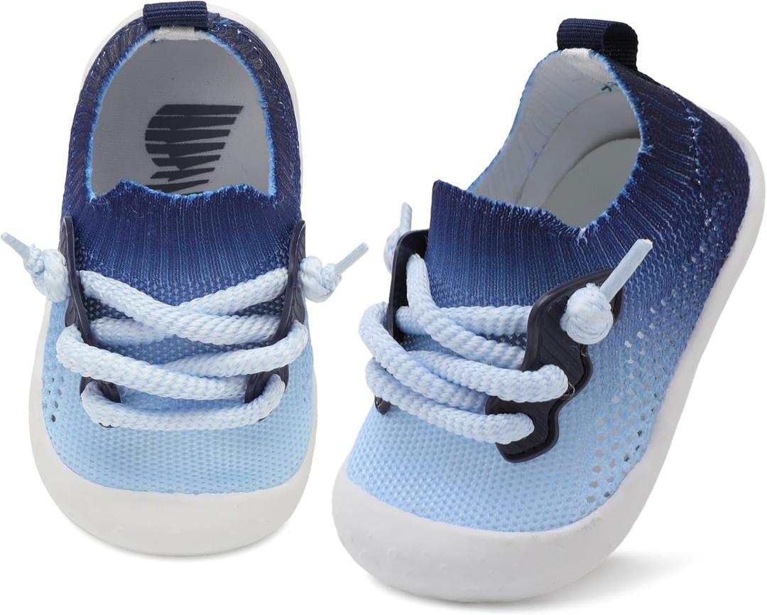 BARERUN Baby Shoes Baby First Walking Shoes Infant Sneakers Wide Toe Box Slip on Shoes Soft Sole Baby Boys Girls Crib Shoes Toddler Breathable Lightweight House Sock Shoes (Blue Change)