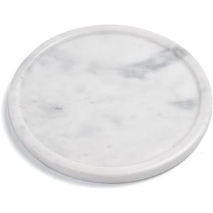 Natural Grey Marble Tray - Real Stone Decorative Tray, Genuine Marble for Bathroom, Kitchen, Dresser, Vanity - Holds Jewelry, Perfume, Shampoo - 8" Round (8")