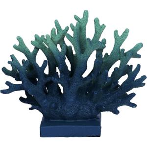 Faux Blue Coral Statue - 7.4" Artificial Resin Coral for Coastal Decor, Beach Shelves, Nautical Home & Table Decorations