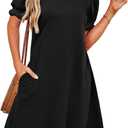 2 x RUMIA Summer Dresses for Women 2025 Casual Cute Square Neck Puff Short Sleeve Dress with Pockets (Blue, S)