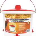 Farm Innovators Heated Waterer with Lid, 60W Hanging Water Dispenser - 2 Gallon Poultry Drinker Bucket with Red Top for Chickens, Turkeys, and Geese