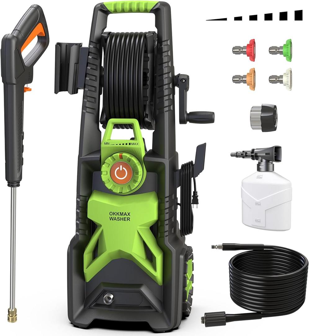 Upgraded Adjustable Electric Pressure Washer, High Pressure Washer with 4 Different Pressure Tips, High Pressure Cleaning Machine with Foam Cannon for Cars, Driveways, Patios, and Home Cleaning