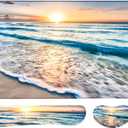 4-in-1 Large Gaming Mouse Pad, Keyboard Wrist Rest Pad & Wrist Support Mousepad Set, Extended Desk Pad Waterproof Desk Mat for Home Office Study Game-Beach