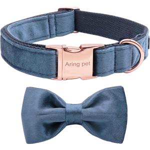 ARING PET Bowtie Dog Collar-Velvet Dog Collars with Removable Bowtie, Cute & Comfortable Dog Collar. (X-Small (Pack of 1), B-Navy Blue)
