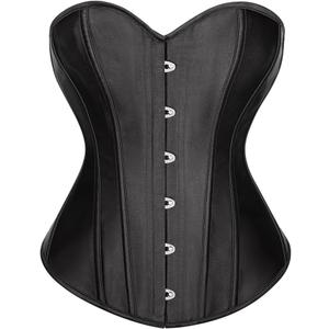 LEACOOLKEY Women Black Bustier Corset Top Boned Overbust Laceup Waist Cincher Corset Lingerie Shapewear Halloween Costume Small
