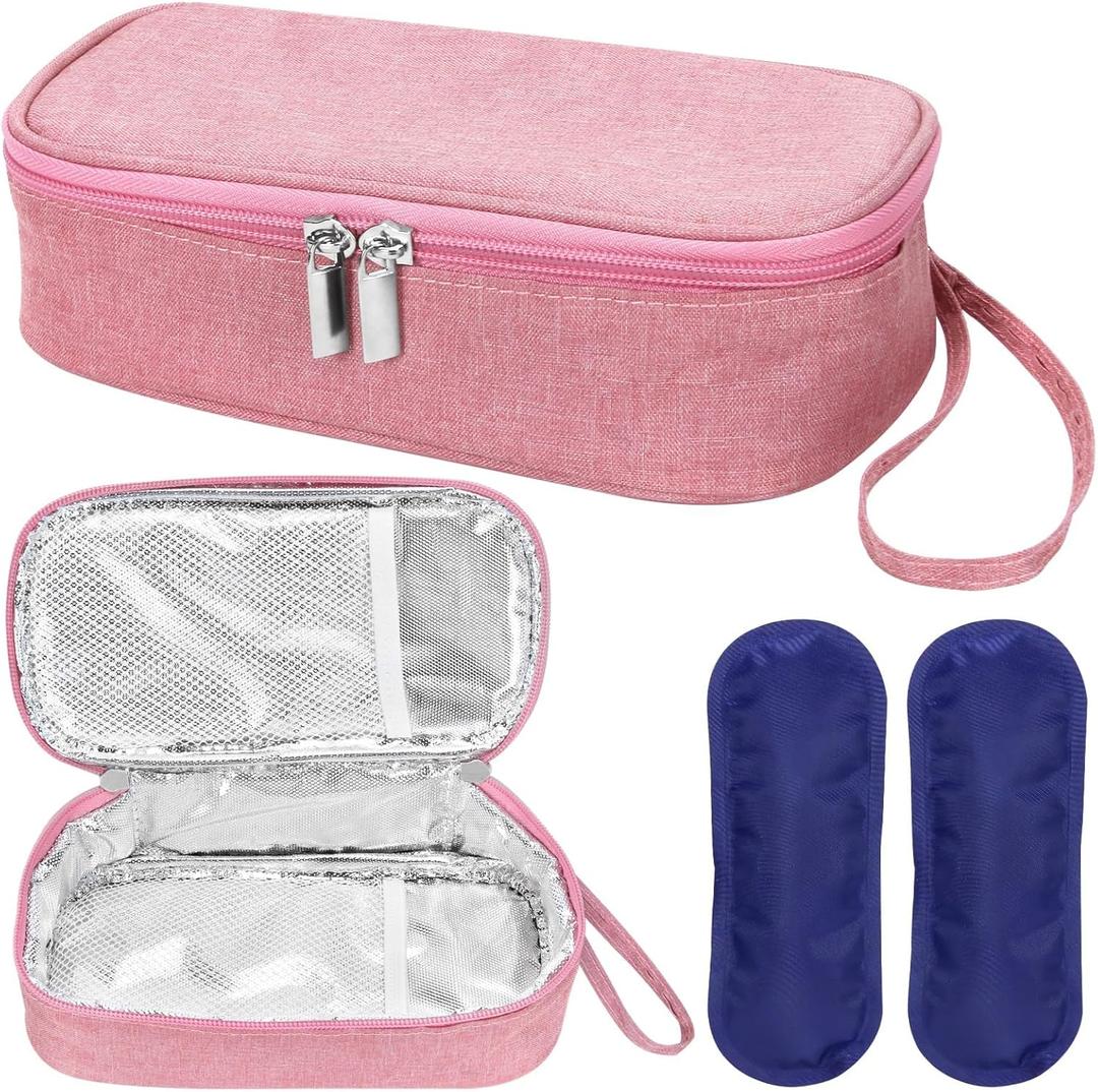 Breastmilk Cooler Bag with Ice Pack, Portable Insulated Breast Milk Storage Cooler Bag, Small Stylish Breastmilk Storage Bag Cooler with Wrist Strap (Pink)