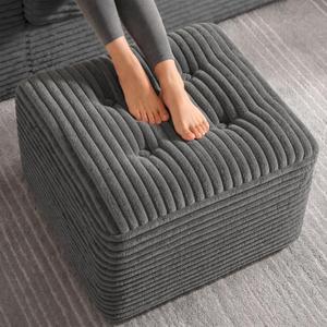 23.6in Pouf Ottoman, Corduroy Ottoman Foot Rest with DualLayer Support, Large Poofy Pouf with Soft ChunkFoam Top & Firm Foam Base, Floor Foot Stool for Living Room, Dark Grey, 23.6"D x 23.6"W x 16.5"H
