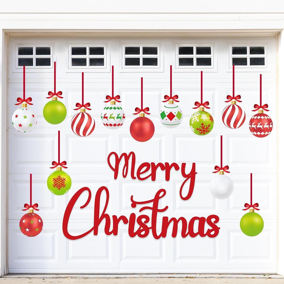 32PCS Christmas Garage Door Decorations Magnets - Merry Xmas Ball Holiday Refrigerator Fridge Kitchen Decor(Red, Green)