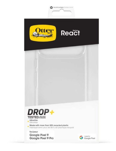 OtterBox Google Pixel 9 & 9 Pro React Series Case - CLEAR, ultra-thin, pocket-friendly, raised edges protect camera & screen, wireless charging compatible