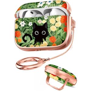 Coralogo for AirPods Pro 3 Case with Safety Lock - Cute Cartoon for Women Girls Fashion Stylish Cat Flower Pattern Design Kawaii Girly Girlish Hard Protective Cover for AirPods Pro 3rd Generation