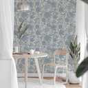 Tempaper Sea Blue Silhouette Floral Removable Peel and Stick Wallpaper, 20.5 in x 18 ft, Made in The USA