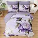 Dobuyly Purple Queen Comforter Set 7 Piece Bed in a Bag Queen, Purple Floral Printed on Light Purple Comforter Set with Sheets, Soft Microfiber Botanical Complete Bedding Set for All Season