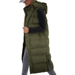 Grlasen Women's Long Puffer Vest Hooded Sleeveless Winter Coats Quilted Warm Zip Up Padded Outerwear (Large, Army Green)