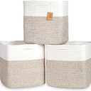 NaturalCozy 13 Inch Cube Storage Bins Cotton Rope Woven Baskets for Organizing 3-Pack | 13 x 13 Storage Cubes | Fabric Square Storage Baskets for Shelves Organizer, Kids Toy Bins, Closet Baby Nursery (Off White & Mixed Brown)