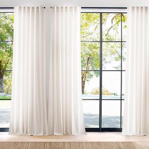 NICETOWN Cream Cotton Linen Curtains 96 inch Long 2 Panels Set, 55" Wide Thick Flax Belgian Linen Blend Window Drapes Rod Pocket & Back Tab with Light Filtering for Bedroom/Living Room, W55 x L96