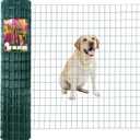 FOREHOGAR Green PVC Coated Welded Wire Fence 48 Inch x 100 Foot, 2 Inch x 3 Inch 16GA, Garden Border Fencing Roll Vinyl Coating Metal Wire Mesh for Yard Vegetable Plant Protection Poultry Netting
