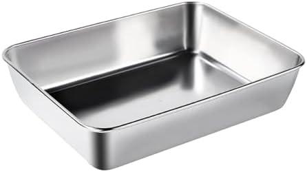 Stainless Steel Tray Dish Plate, Food Storage Container for Fruit Vegetables Rectangle Metal Dinner Plates for BBQ, Dining, Party, Buffet, Dishwasher Safe (L), Set of 4