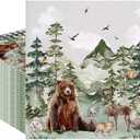 80Pcs Woodland Paper Napkins Forest Boy Adventure Disposable Napkins Wild Animals Printed Decorative Napkins for Party Supplies Table Decor