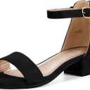 PANDANINJIA Girls Dress Shoes Toddler Kids Heels Sandals Ankle Strap Wedding Party Phoebe Flower Girl Shoes (4 Big Kid, Iv Black Suede)