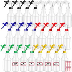 Gerrii 24 Pcs 24oz Plastic Spray Bottle Bulk, Empty Refillable Squirt Bottles for Cleaning Solution, Leak Proof Water Spray Bottle with Adjustable Nozzle and Stickers Commercial Supplies(Mix Color)