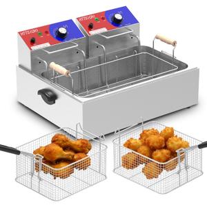 Commercial Deep Fryer - 22 L Electric Deep Fryer with 10 L Basket(3Pcs), 3400W High Power Commercial Deep Fryer with Basket, Stainless Steel Commercial Fryer w/Adjustable Temperature and Lid