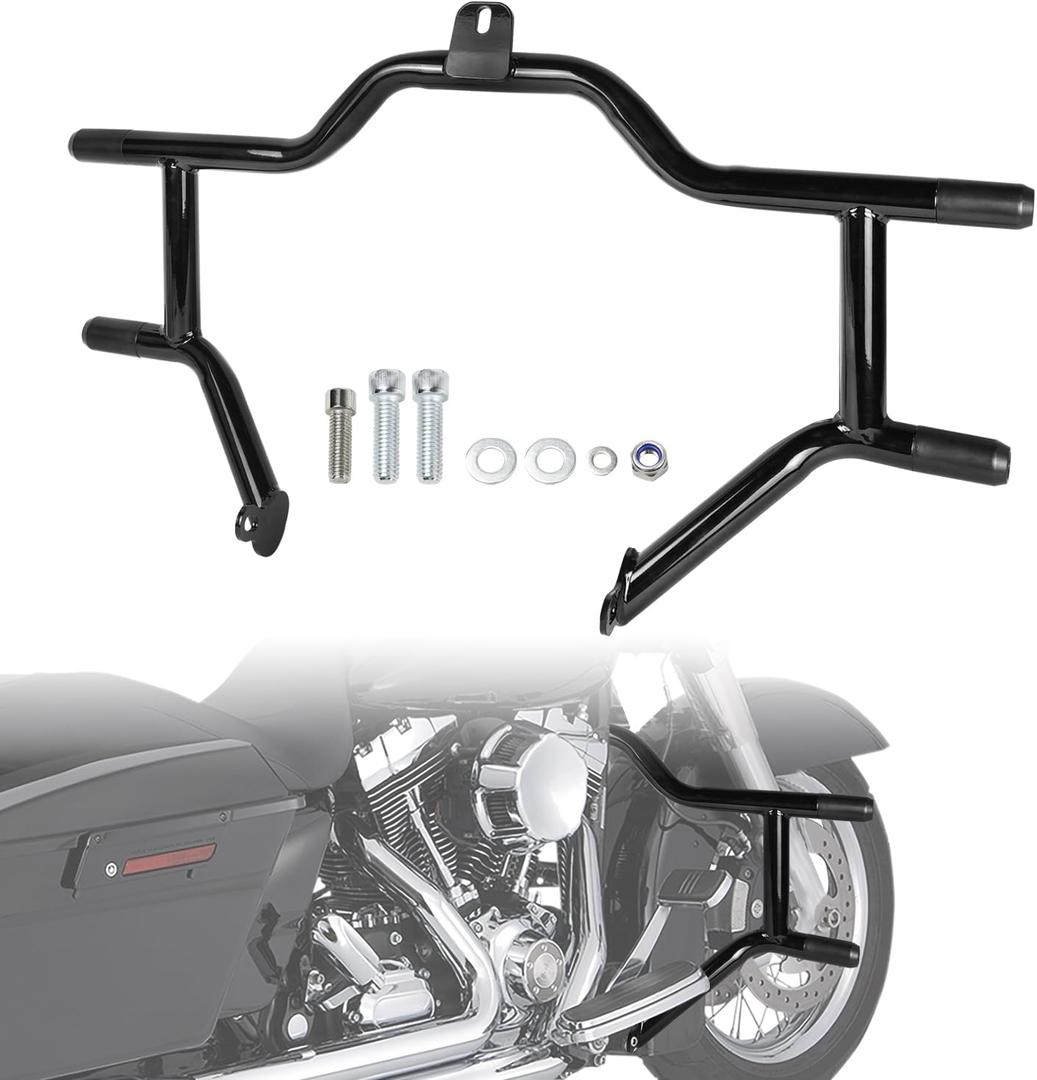 AUFER Motorcycle Front Highway Engine Guard Crash Bar Compatible With For 2009-2024 Harley Touring Street Glide Road King Electra Glide Trike Flat Out Crash Bar Bumper Protector