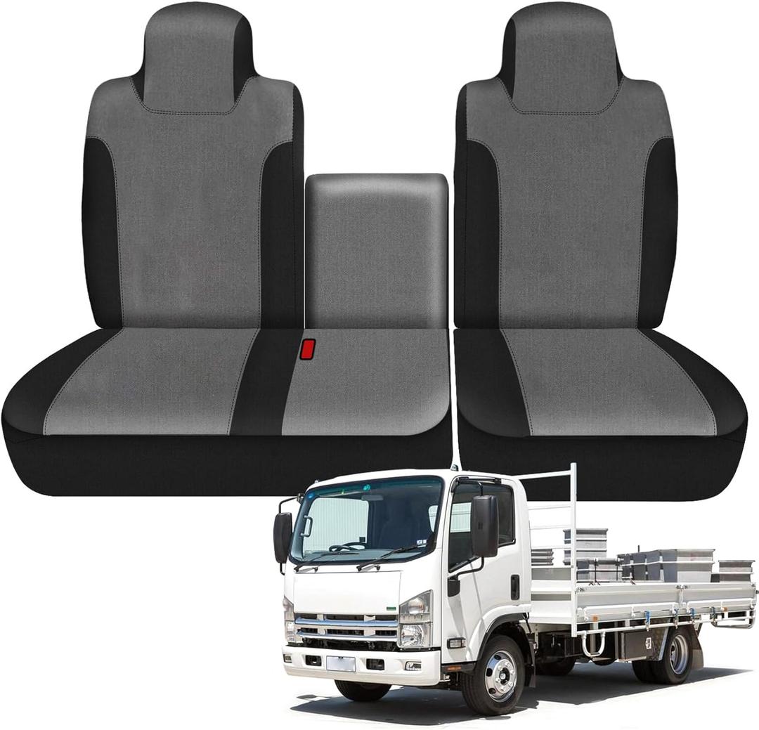 SAPUBK Custom-Fit Front Seat Cover Replace for 2006-2025 Isuzu NPR 40/60 Split Bench, Front Knitted Fabric with Back Soft Foam Lining Airmesh Breathable Seat Cover