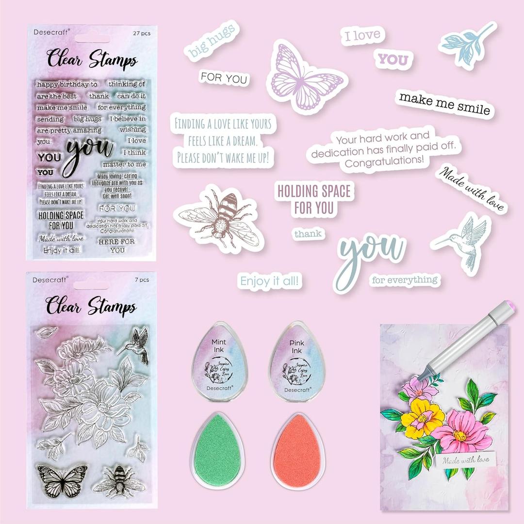 Watercolor Rubber Stamp Set Art Stencil Ink Die Cut Sets Card Making Stamper Card Kit for AdultsWomen Painting