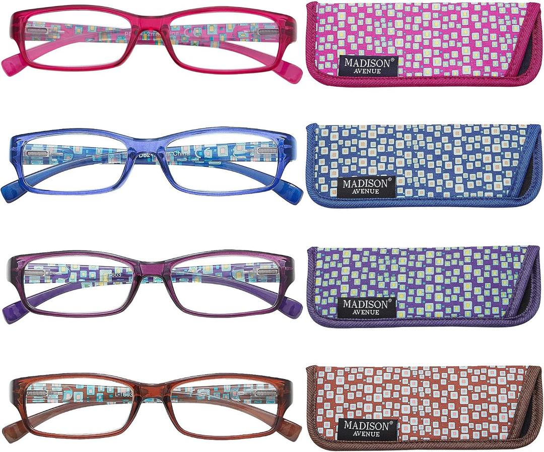 Madison Avenue 4 Pack Multicolor Blue Light Blocking Reading Glasses for Women Spring Hinge +2.25