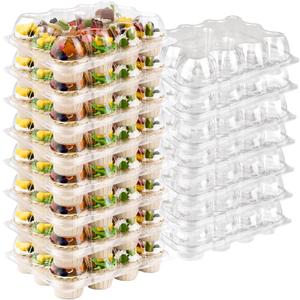 TWOWYHI 12 Counts x 15 Sets Cupcake Containers 12 Count Cupcake Boxes Plastic Cupcakes Carrier Holders for Clear Plastic Disposable Cupcakes Containers with Detachable Tall Dome Lid