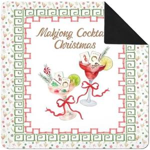 SkipTiger Christmas Bow Cocktail Mahjong Mat 31.5 x 31.5 In, Red Green Christmas Mahjong Mat for Table, Non-Slip Noise Reduction Game Table Cover Tablecloth for Card Poker Dominoes Dice and Board Game