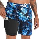 zeetoo Mens Swim Trunks with Compression Liner 5.5" Inseam Shorts Bathing Suit Quick Dry Swimsuit Small