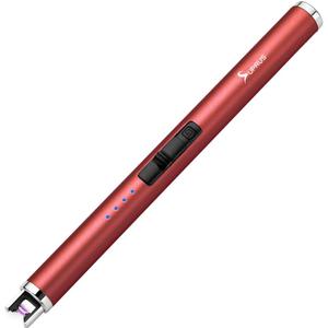 SUPRUS Electric Lighter Candle Type C Rechargeable Lighter with Upgraded LED Battery Display Safety Switch Flameless Plasma Windproof for Candle Cooking BBQs Fireworks (Red)