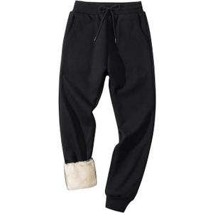 Gihuo Men's Winter Fleece Pants Sherpa Lined Sweatpants Active Running Jogger Pants (Large, #1 Black (Ribbed Cuff))