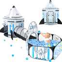 Rocket Ship Kids Play Tent: 3Pcs Toddlers Pop Up Ball Pit and Play Tunnel for Indoor Outdoor, Spaceship Baby Playhouse Toys for 1-3 Year Old Boys Girls (3 in 1 Kids Tent)