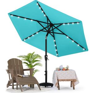 MASTERCANOPY Patio Umbrella with Solar LED Lights for Outdoor Market Table (7.5ft,Turquoise)