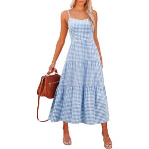 ANRABESS Womens Summer Midi Dresses Casual Striped Plaid Sleeveless Flowy Maxi Dress 2026 Beach Vacation Sundress (Blue, S)