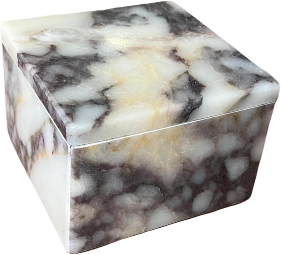 Natural Marble Ring Jewelry Box Cotton Swab Storage Box with Lid Storage Box (Calacatta Violet)