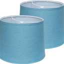 Lamp Shades Set of 2 - Drum Lampshades 11.4" x 12.9" x 9.8" Inches, Fabric Medium Replacement Lampshades for Table Lamp, Floor Lamp, Assembly Required, Spider, Linen (Blue)