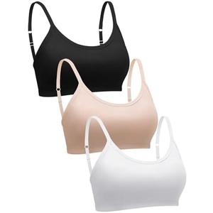 Blulu 3 Pieces Mini Camisole Bra Wireless Padded Bra with Adjustable Straps for Women Girls M