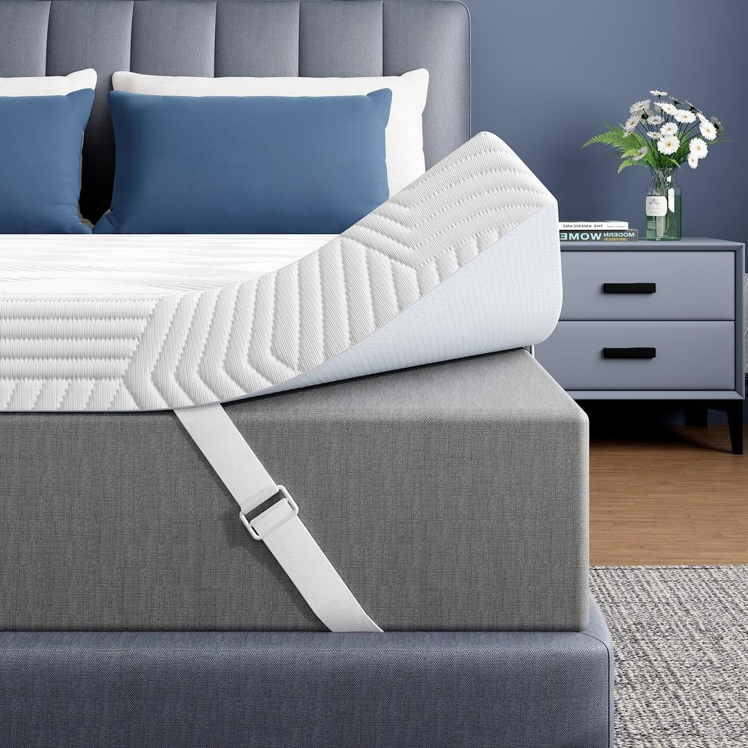 ELEMUSE 4 Inch Gel Memory Foam Mattress Topper King Size Pressure-Relieving Mattress Topper for Back Pain,Non-Slip Design with Removable & Washable Cover, CertiPUR-US (White)