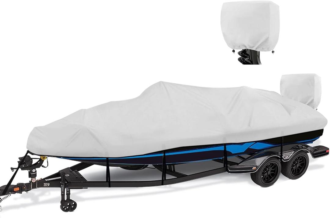 1200D Waterproof Boat Cover - Fits 17' to 19' ft Bass, V-Hull, Tri-Hull, Fish & Ski, Runabout Bowrider Boats - Heavy Duty Canvas Gray