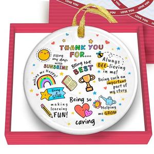 GOSSBY Thank You Christmas Ornament - Thank You Gift for Women - Christmas, Appreciation Gift for Teacher, Coworker, Friend, Boss - Ceramic Xmas Decoration Idea,2 pcs