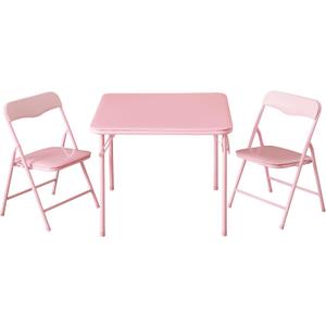 Heritage Kids Pink Kids Activity Table and Chair Set,3-Piece Furniture Set with 1 Square Table & 2 Folding Chairs, Playroom Table Set for Ages 3+